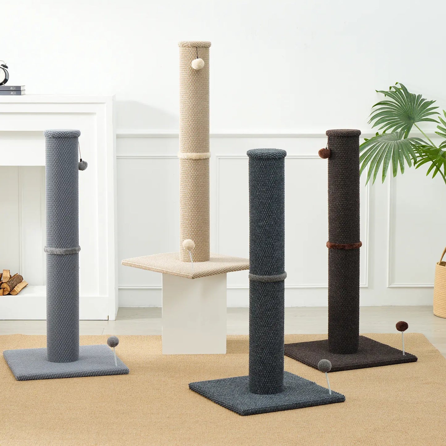Made4Pets Freestanding Sisal Scratching Post for Indoor Cats - 41.73" Height, Sturdy Base, Replaceable Spring Toy, Space-Saving Design, Promotes Healthy Nail Maintenance
