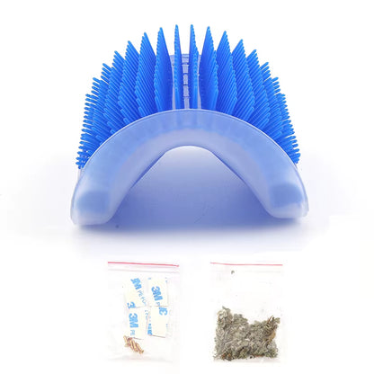 Corner Cat Grooming Brush and Scratch Toy with Arch Massager and Plastic Bristles