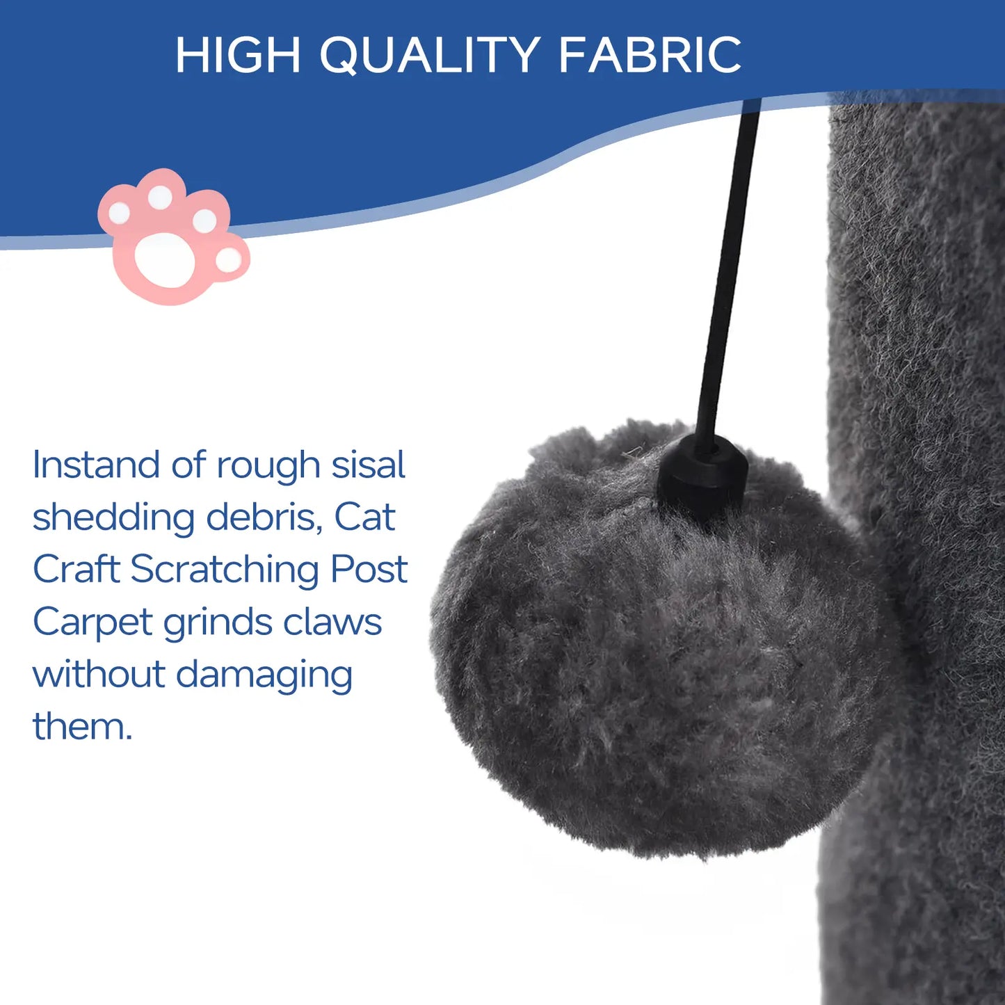 Made4Pets Freestanding Sisal Scratching Post for Indoor Cats - 41.73" Height, Sturdy Base, Replaceable Spring Toy, Space-Saving Design, Promotes Healthy Nail Maintenance