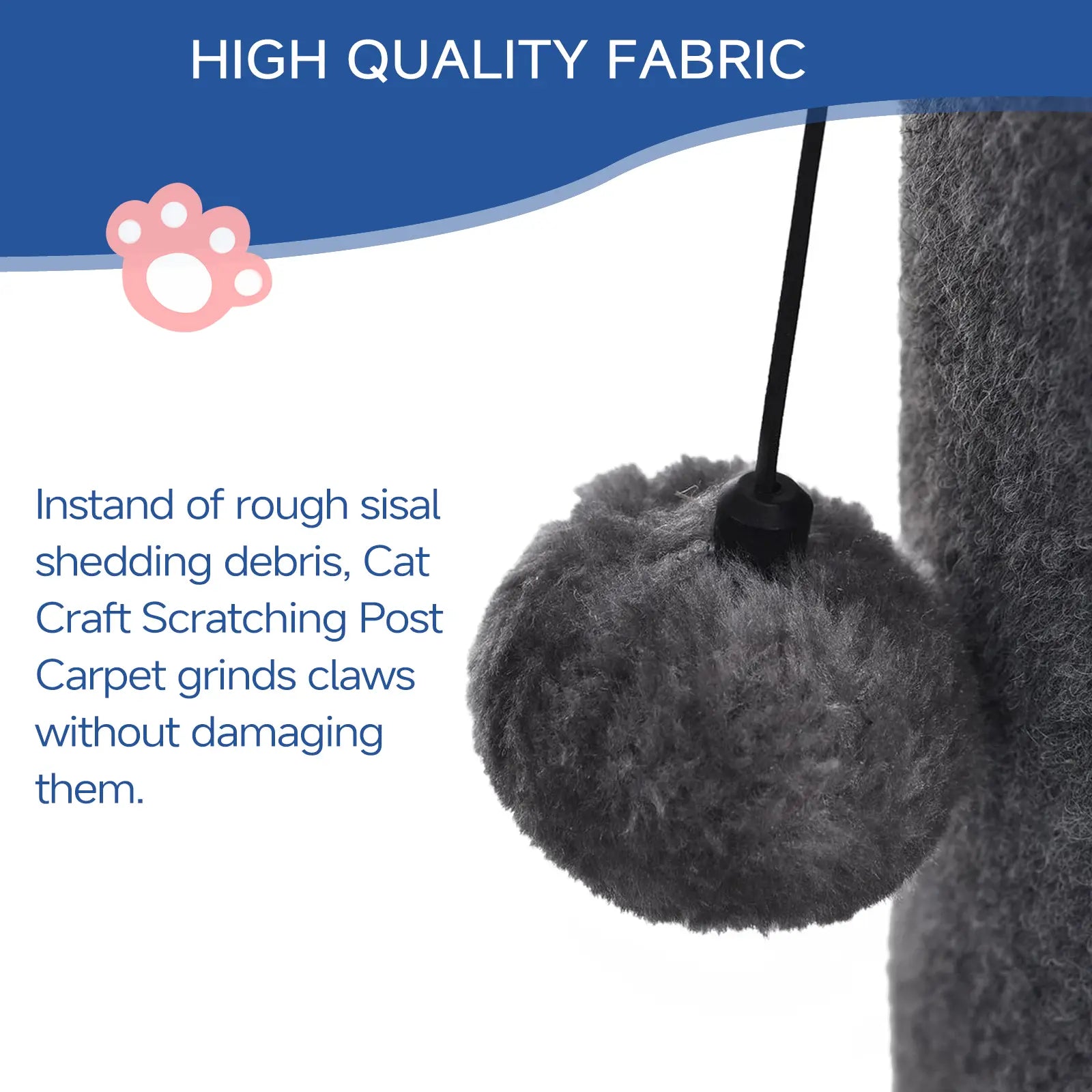 Made4Pets Freestanding Sisal Scratching Post for Indoor Cats - 41.73" Height, Sturdy Base, Replaceable Spring Toy, Space-Saving Design, Promotes Healthy Nail Maintenance