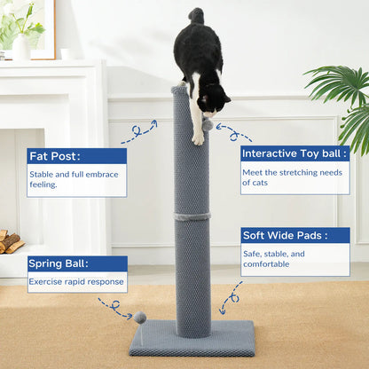 Made4Pets Freestanding Sisal Scratching Post for Indoor Cats - 41.73" Height, Sturdy Base, Replaceable Spring Toy, Space-Saving Design, Promotes Healthy Nail Maintenance