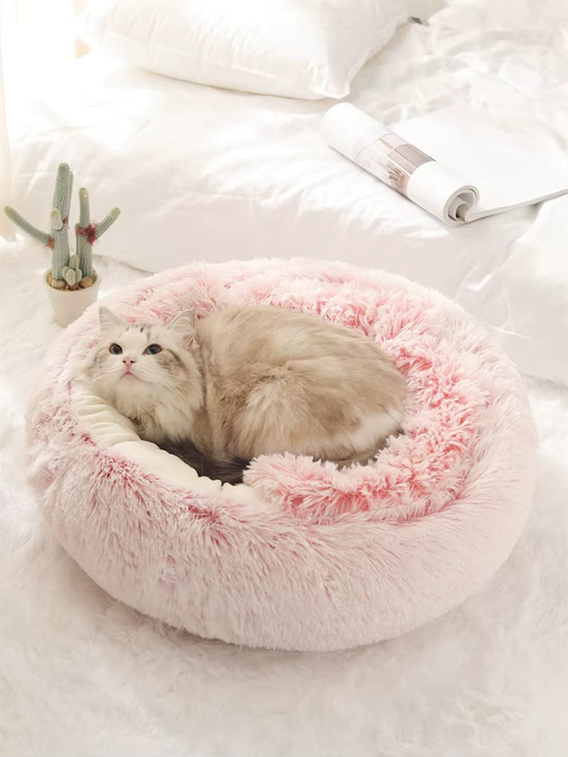 Premium 2-in-1 Winter Cat Bed and Dog Bed - Round Plush Warm Sleeping Bag Sofa Cushion Nest for Small Pets