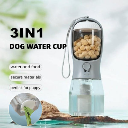Portable 3-in-1 Dog Water Cup with Food Compartment and Waste Bag Dispenser - Multi-Functional Pet Supplies
