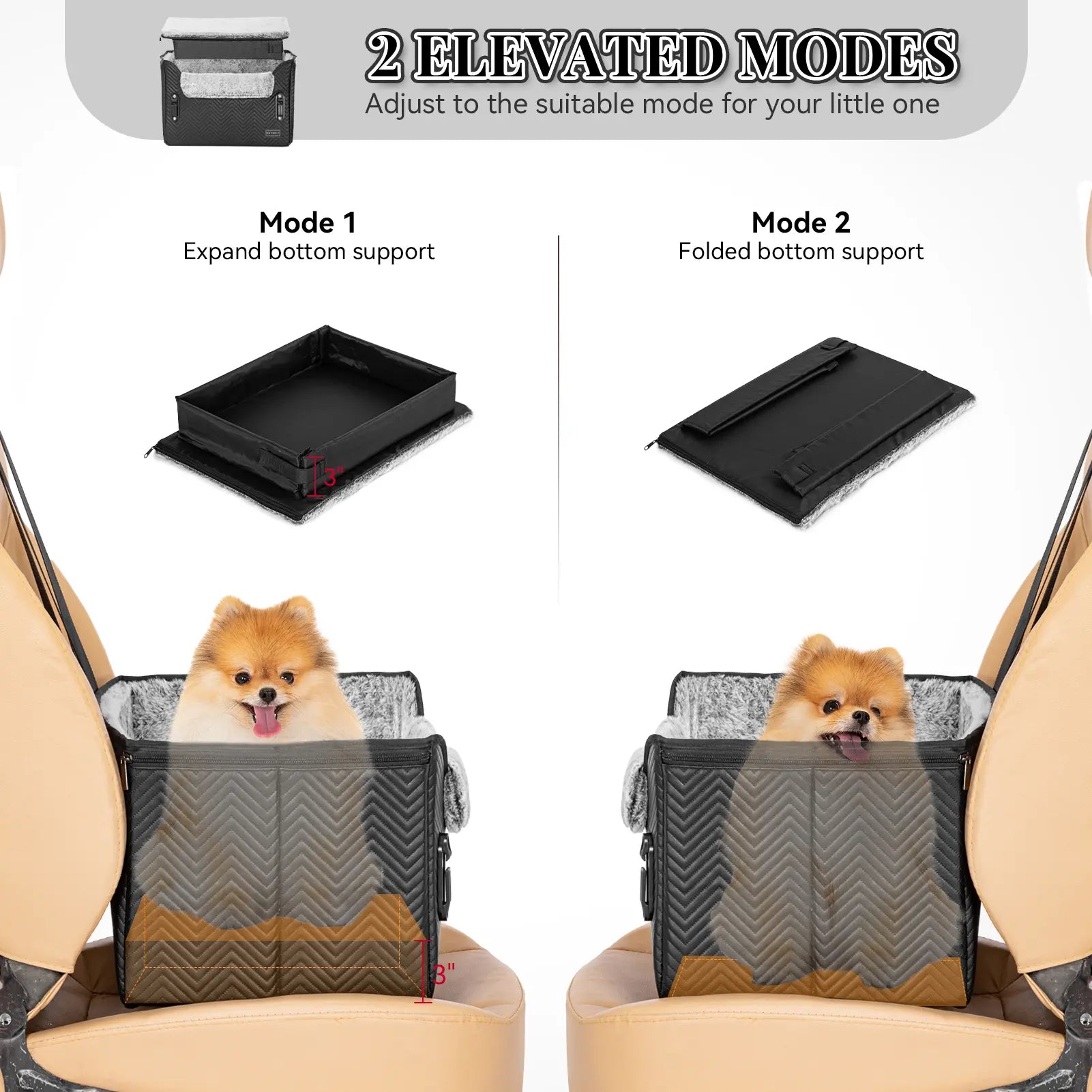 PETSFIT Waterproof PU Leather Small Dog Car Seat with Patent Safe Buckles and Clip-On Leash, Suitable for Pets Up to 25 lbs