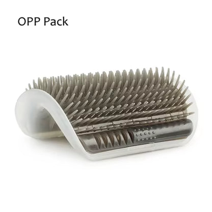Corner Cat Grooming Brush and Scratch Toy with Arch Massager and Plastic Bristles