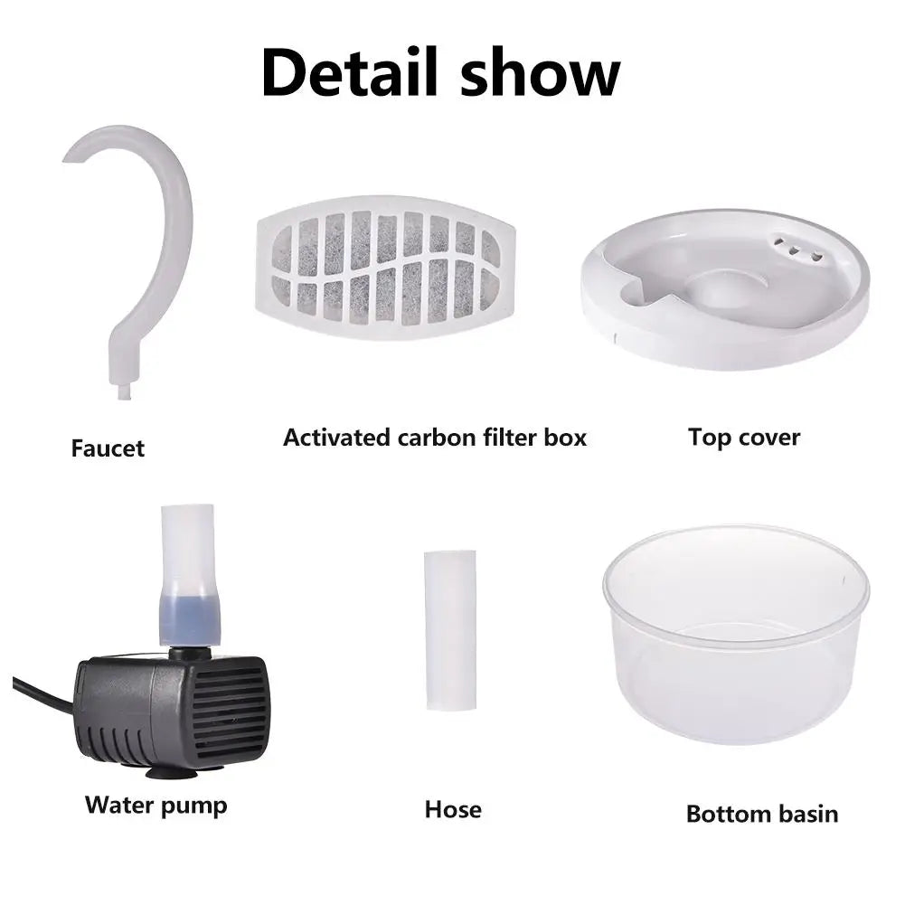 2L LED Blue Light USB-Powered Automatic Pet Water Fountain with Filtration System for Cats and Dogs