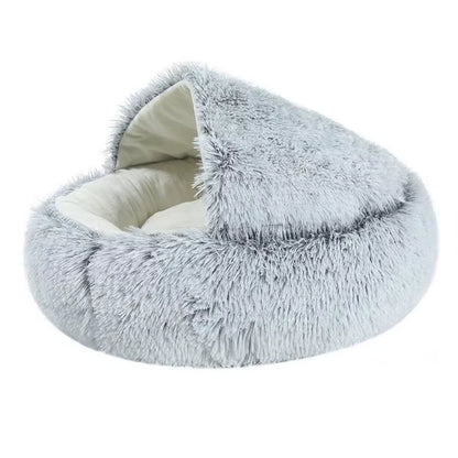 Premium 2-in-1 Winter Cat Bed and Dog Bed - Round Plush Warm Sleeping Bag Sofa Cushion Nest for Small Pets